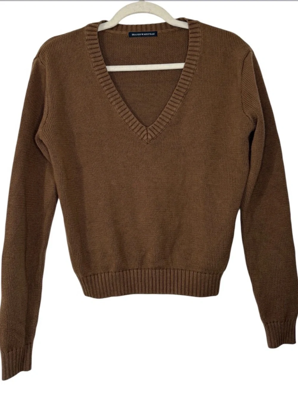 Brandy Melville Brown V-Neck Knit Cropped Sweater - Picture 1 of 6